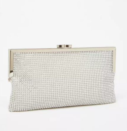 Silver Diamante Pouch Bag